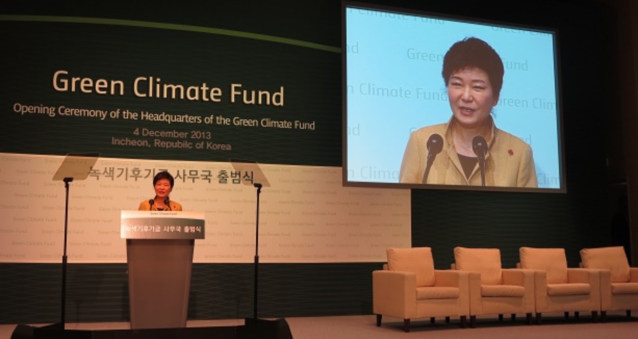 President Park Geun-Hye at the opening ceremony of the Green Climate Fund headquarters in Song-Do, South Korea.